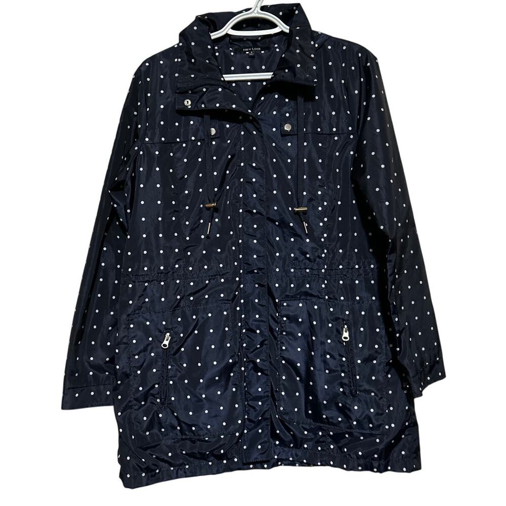New Look Women's Blue White Polka Dot Rain/Wind‎ Jacket with Hood Size S